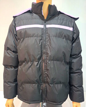 Operation Warm Winter Coat Womens Large Black Purple Hooded Puffer Jacket